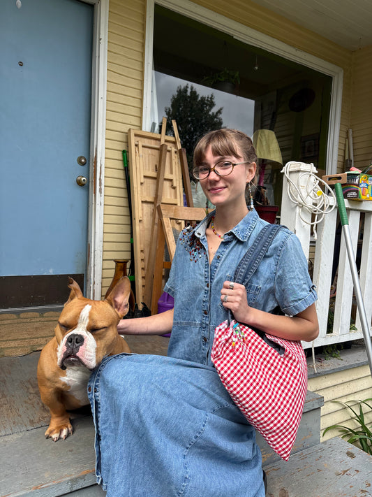 Red Gingham Heart Tote