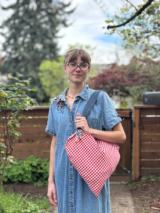 Red Gingham Heart Tote