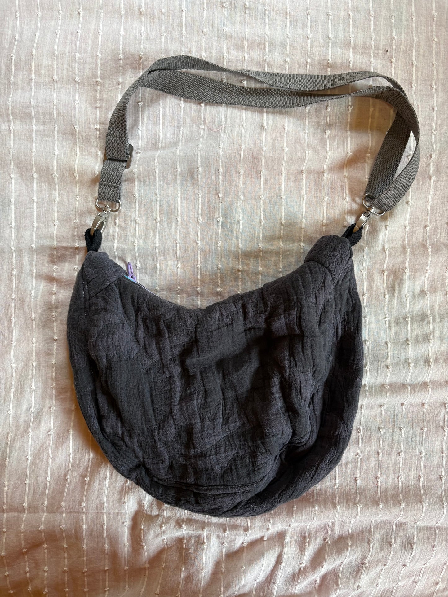 Grey Floral Crescent Bag - Small