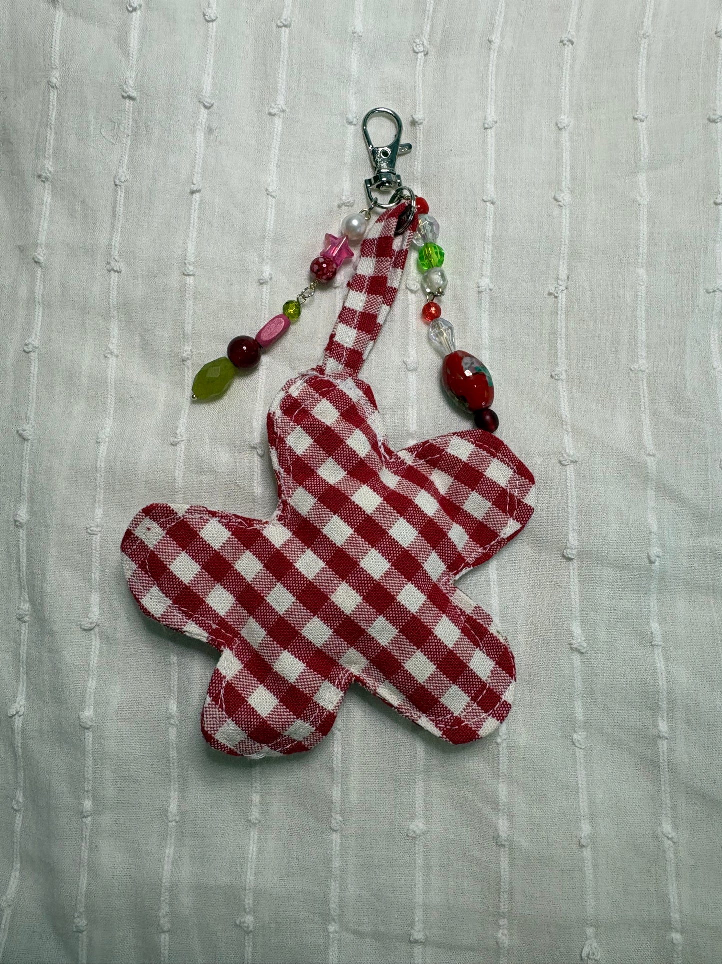 Red Gingham Plush Flower Bag Charm