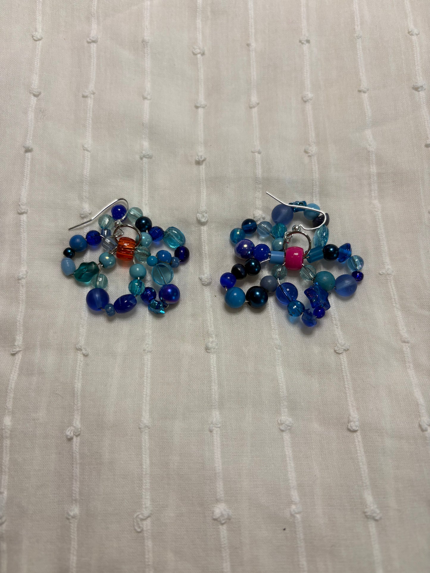 Blue Beaded Flower Earrings
